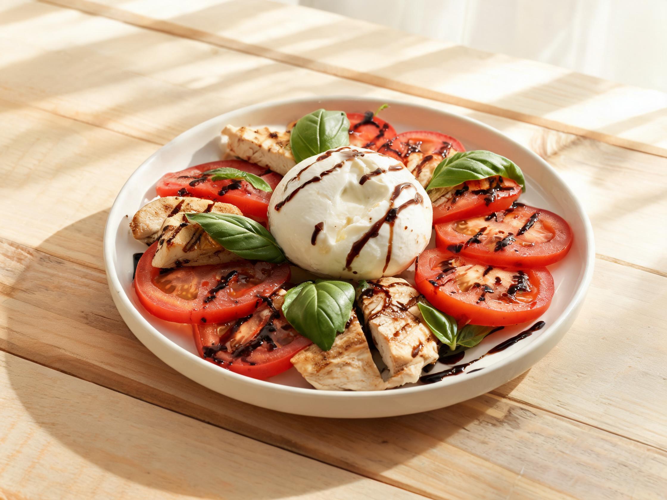 Kip-caprese salade met basilicumdressing